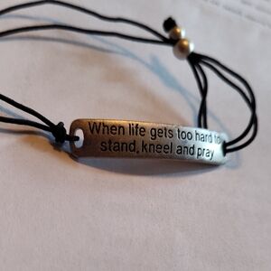 Inspirational Silver Bracelet with Black Cord